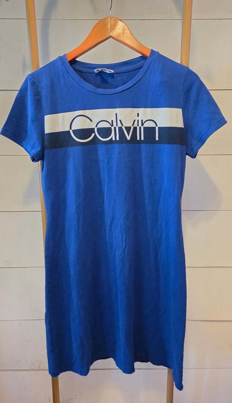 Calvin Klein T-Shirt Dress Size M Blue Colorblock Logo